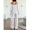 imageTrendy Queen 2 Piece Off Shoulder Lounge Set Womens Wide Leg Pants Side Ruching Slightly Crop Top SetsOatmeal Grey