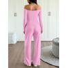 imageTrendy Queen 2 Piece Off Shoulder Lounge Set Womens Wide Leg Pants Side Ruching Slightly Crop Top SetsPink