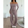 imageTrendy Queen 2 Piece Off Shoulder Lounge Set Womens Wide Leg Pants Side Ruching Slightly Crop Top SetsRose Taupe