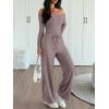 imageTrendy Queen 2 Piece Off Shoulder Lounge Set Womens Wide Leg Pants Side Ruching Slightly Crop Top SetsRose Taupe