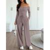 imageTrendy Queen 2 Piece Off Shoulder Lounge Set Womens Wide Leg Pants Side Ruching Slightly Crop Top SetsRose Taupe