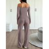 imageTrendy Queen 2 Piece Off Shoulder Lounge Set Womens Wide Leg Pants Side Ruching Slightly Crop Top SetsRose Taupe
