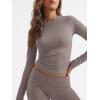 imageTrendy Queen Lounge Sets For Women 2 Piece Outfits Long Sleeve Shirts and Fold Over Yoga Pants Two Piece Workout SetsCoffee Grey