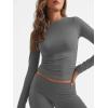 imageTrendy Queen Lounge Sets For Women 2 Piece Outfits Long Sleeve Shirts and Fold Over Yoga Pants Two Piece Workout SetsDark Grey