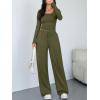 imageTrendy Queen Women 2 Piece Matching Lounge Sets Clothing Comfy Gym Wide Leg Pants 2025 Y2K Sweatsuits Fall Travel OutfitArmy