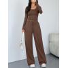 imageTrendy Queen Women 2 Piece Matching Lounge Sets Clothing Comfy Gym Wide Leg Pants 2025 Y2K Sweatsuits Fall Travel OutfitCocoa Brown