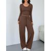 imageTrendy Queen Women 2 Piece Matching Lounge Sets Clothing Comfy Gym Wide Leg Pants 2025 Y2K Sweatsuits Fall Travel OutfitCocoa Brown