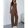 imageTrendy Queen Women 2 Piece Matching Lounge Sets Clothing Comfy Gym Wide Leg Pants 2025 Y2K Sweatsuits Fall Travel OutfitCocoa Brown