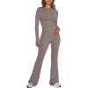 imageTrendy Queen Lounge Sets For Women 2 Piece Outfits Long Sleeve Shirts and Fold Over Yoga Pants Two Piece Workout SetsCoffee Grey