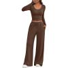 imageTrendy Queen Women 2 Piece Matching Lounge Sets Clothing Comfy Gym Wide Leg Pants 2025 Y2K Sweatsuits Fall Travel OutfitCocoa Brown