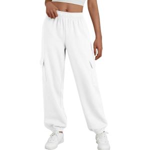 imageTrendy Queen Womens Cargo Sweatpants Oversized Fleece Joggers Baggy Athletic Pants with PocketWhite