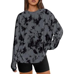 imageTrendy Queen Womens Oversized Long Sleeve T Shirts 2025 Basic Crewneck Tee Fall Tops Casual Workout Y2K ClothesTiedyegrey