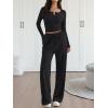 imageTrendy Queen 2 Piece Matching Lounge Sets for Women Fall Fashion 2025 Two Piece Outfits Henley Crop Tops Wide Leg PantsBlack