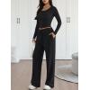 imageTrendy Queen 2 Piece Matching Lounge Sets for Women Fall Fashion 2025 Two Piece Outfits Henley Crop Tops Wide Leg PantsBlack