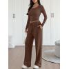 imageTrendy Queen 2 Piece Matching Lounge Sets for Women Fall Fashion 2025 Two Piece Outfits Henley Crop Tops Wide Leg PantsCoffee Brown