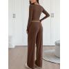 imageTrendy Queen 2 Piece Matching Lounge Sets for Women Fall Fashion 2025 Two Piece Outfits Henley Crop Tops Wide Leg PantsCoffee Brown