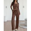 imageTrendy Queen 2 Piece Matching Lounge Sets for Women Fall Fashion 2025 Two Piece Outfits Henley Crop Tops Wide Leg PantsCoffee Brown