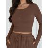 imageTrendy Queen 2 Piece Matching Lounge Sets for Women Fall Fashion 2025 Two Piece Outfits Henley Crop Tops Wide Leg PantsCoffee Brown