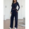 imageTrendy Queen 2 Piece Matching Lounge Sets for Women Fall Fashion 2025 Two Piece Outfits Henley Crop Tops Wide Leg PantsNavy