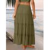 imageTrendy Queen Long Skirts for Women Boho Maxi Skirt Summer Swing Tiered ALine Elastic High Waist Dress with Pockets FashionArmygreen