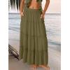 imageTrendy Queen Long Skirts for Women Boho Maxi Skirt Summer Swing Tiered ALine Elastic High Waist Dress with Pockets FashionArmygreen