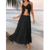 imageTrendy Queen Long Skirts for Women Boho Maxi Skirt Summer Swing Tiered ALine Elastic High Waist Dress with Pockets FashionBlack