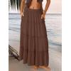 imageTrendy Queen Long Skirts for Women Boho Maxi Skirt Summer Swing Tiered ALine Elastic High Waist Dress with Pockets FashionBrown