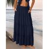 imageTrendy Queen Long Skirts for Women Boho Maxi Skirt Summer Swing Tiered ALine Elastic High Waist Dress with Pockets FashionNavy