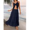 imageTrendy Queen Long Skirts for Women Boho Maxi Skirt Summer Swing Tiered ALine Elastic High Waist Dress with Pockets FashionNavy