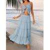 imageTrendy Queen Long Skirts for Women Boho Maxi Skirt Summer Swing Tiered ALine Elastic High Waist Dress with Pockets FashionSkyblue