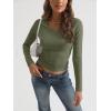 imageTrendy Queen Long Sleeve Shirts for Women 2025 Fall Fashion V Neck Basics Crop Tops Slim Fitted Y2K Tops Outfits ClothesArmy Green