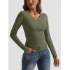 imageTrendy Queen Long Sleeve Shirts for Women 2025 Fall Fashion V Neck Basics Crop Tops Slim Fitted Y2K Tops Outfits ClothesArmy Green