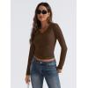 imageTrendy Queen Long Sleeve Shirts for Women 2025 Fall Fashion V Neck Basics Crop Tops Slim Fitted Y2K Tops Outfits ClothesChocolate Brown