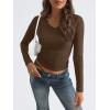 imageTrendy Queen Long Sleeve Shirts for Women 2025 Fall Fashion V Neck Basics Crop Tops Slim Fitted Y2K Tops Outfits ClothesChocolate Brown