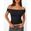 imageTrendy Queen Off The Shoulder Tops for Women Going Out Y2K Summer Cute Shirts Sexy 2025 Double Lined Spring Club OutfitsBlack