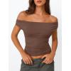 imageTrendy Queen Off The Shoulder Tops for Women Going Out Y2K Summer Cute Shirts Sexy 2025 Double Lined Spring Club OutfitsCoffee