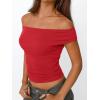 imageTrendy Queen Off The Shoulder Tops for Women Going Out Y2K Summer Cute Shirts Sexy 2025 Double Lined Spring Club OutfitsRed