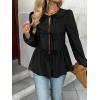 imageTrendy Queen Tir Front Tops Women Fall Fashion Top Babydoll Peplum Blouse Puff Long Sleeve Shirts Bow Tie Shirts TrendyBlack