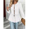 imageTrendy Queen Tir Front Tops Women Fall Fashion Top Babydoll Peplum Blouse Puff Long Sleeve Shirts Bow Tie Shirts TrendyWhite