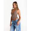imageTrendy Queen Women Halter Tops Going Out Deep V Neck Summer 2025 Sleeveless Blackless Sexy Cute Crop Fashion ClothesCoffee