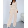 imageTrendy Queen Womens 2 Piece Matching Lounge Sets Long Sleeve Henley Neck Slightly Crop Top Wide Leg Pants Casual Sweat SuitBeige