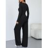 imageTrendy Queen Womens 2 Piece Matching Lounge Sets Long Sleeve Henley Neck Slightly Crop Top Wide Leg Pants Casual Sweat SuitBlack