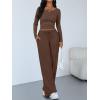 imageTrendy Queen Womens 2 Piece Matching Lounge Sets Long Sleeve Henley Neck Slightly Crop Top Wide Leg Pants Casual Sweat SuitCocoa