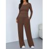 imageTrendy Queen Womens 2 Piece Matching Lounge Sets Long Sleeve Henley Neck Slightly Crop Top Wide Leg Pants Casual Sweat SuitCocoa