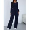 imageTrendy Queen Womens 2 Piece Matching Lounge Sets Long Sleeve Henley Neck Slightly Crop Top Wide Leg Pants Casual Sweat SuitNavy