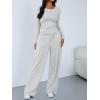 imageTrendy Queen Womens 2 Piece Matching Lounge Sets Long Sleeve Henley Neck Slightly Crop Top Wide Leg Pants Casual Sweat SuitOatmeal Grey
