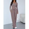 imageTrendy Queen Womens 2 Piece Matching Lounge Sets Long Sleeve Henley Neck Slightly Crop Top Wide Leg Pants Casual Sweat SuitRose Taupe