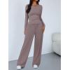 imageTrendy Queen Womens 2 Piece Matching Lounge Sets Long Sleeve Henley Neck Slightly Crop Top Wide Leg Pants Casual Sweat SuitRose Taupe
