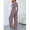 imageTrendy Queen Womens 2 Piece Matching Lounge Sets Long Sleeve Henley Neck Slightly Crop Top Wide Leg Pants Casual Sweat SuitRose Taupe