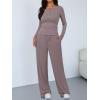 imageTrendy Queen Womens 2 Piece Matching Lounge Sets Long Sleeve Henley Neck Slightly Crop Top Wide Leg Pants Casual Sweat SuitRose Taupe